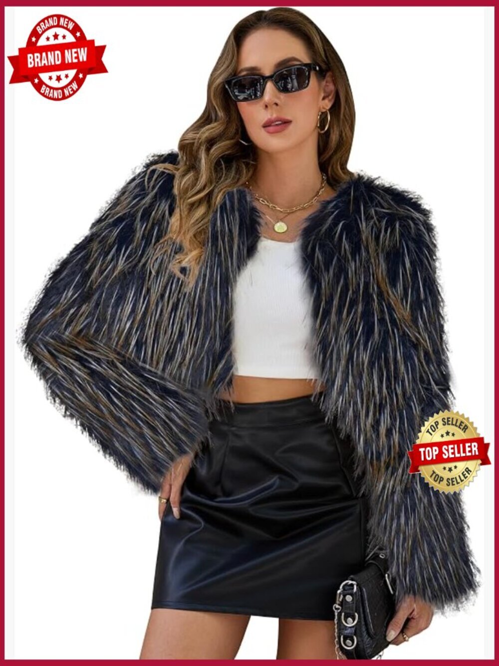 Womens Faux Fur Cropped Coat Fuzzy Long Sleeve Winter Jacket Open Front